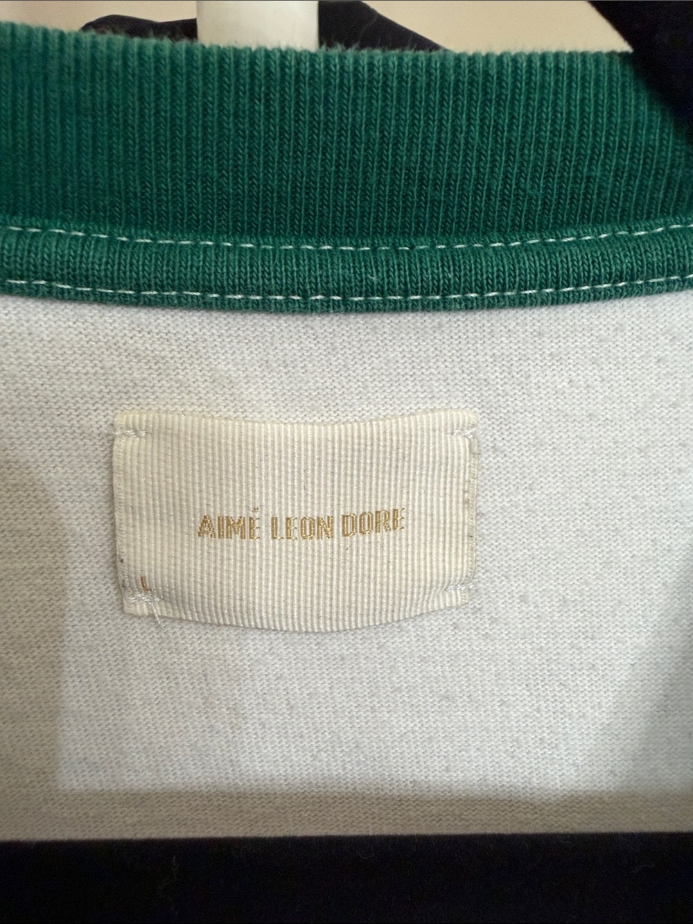Aime Leon Dore White Long-Sleeve Crewneck with Green Trim and Contrast Sleeves - Picture 5 of 6